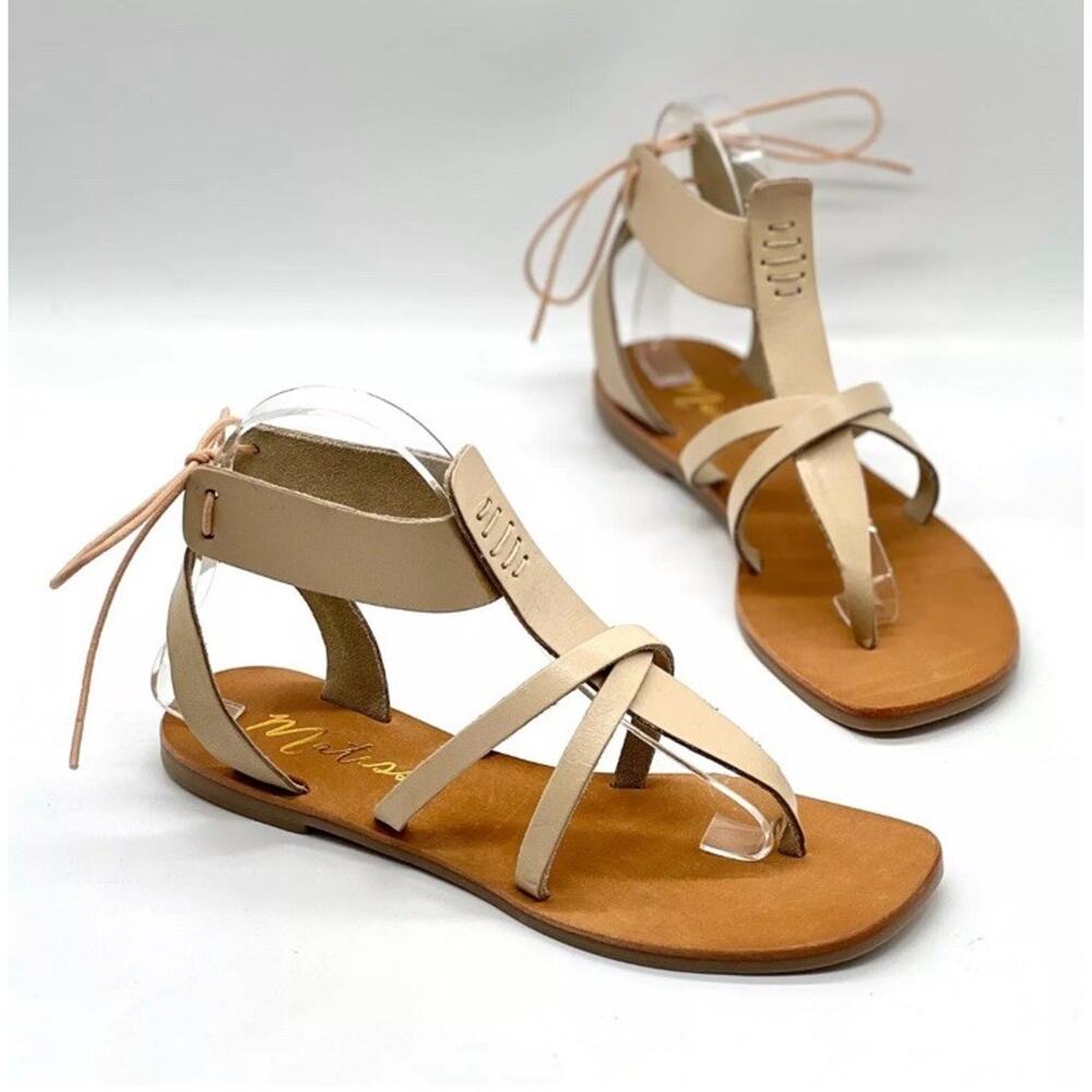 MATISSE Lay Up Leather Sandal Womens 7 Light Tan Strappy Lace Up Gladiator Thong